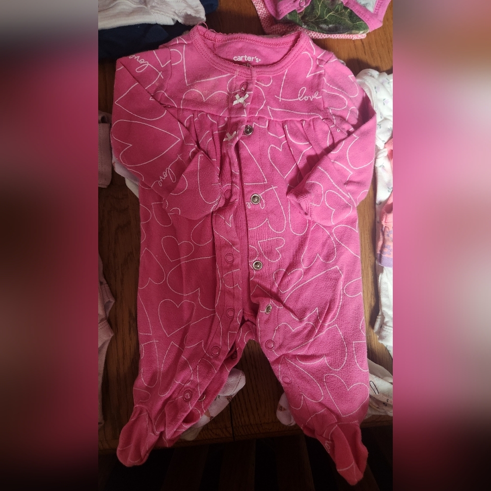 Pink Heart Print Baby Onesie